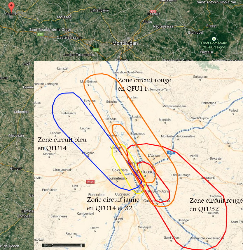Les trois circuits d'essai de l'aéroport Toulouse/Blagnac