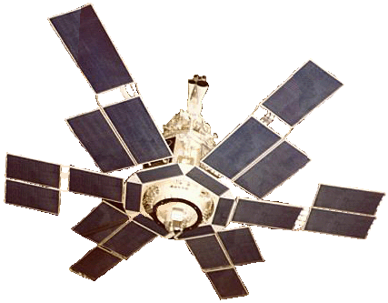 Satellite avec six panneaux composés de trois éléments chacun
