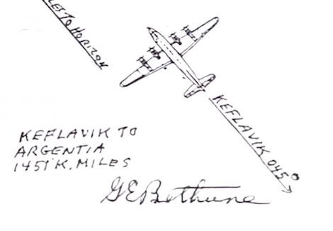 Avion avec direction Keflavik 045° vers l'arrière