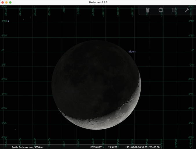 Croissant de Lune, vers le bas et incliné à gauche d'environ 30°