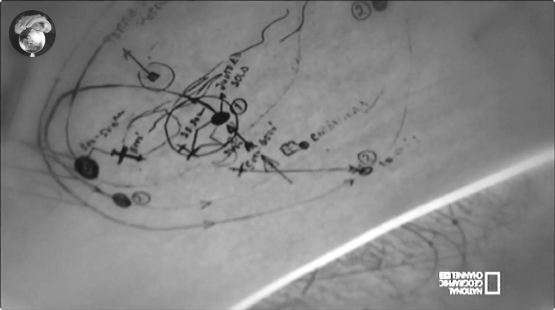 Diverses ellipses et cercles représentant les trajectoires des avions et de l'objet à différents stades de l'observation