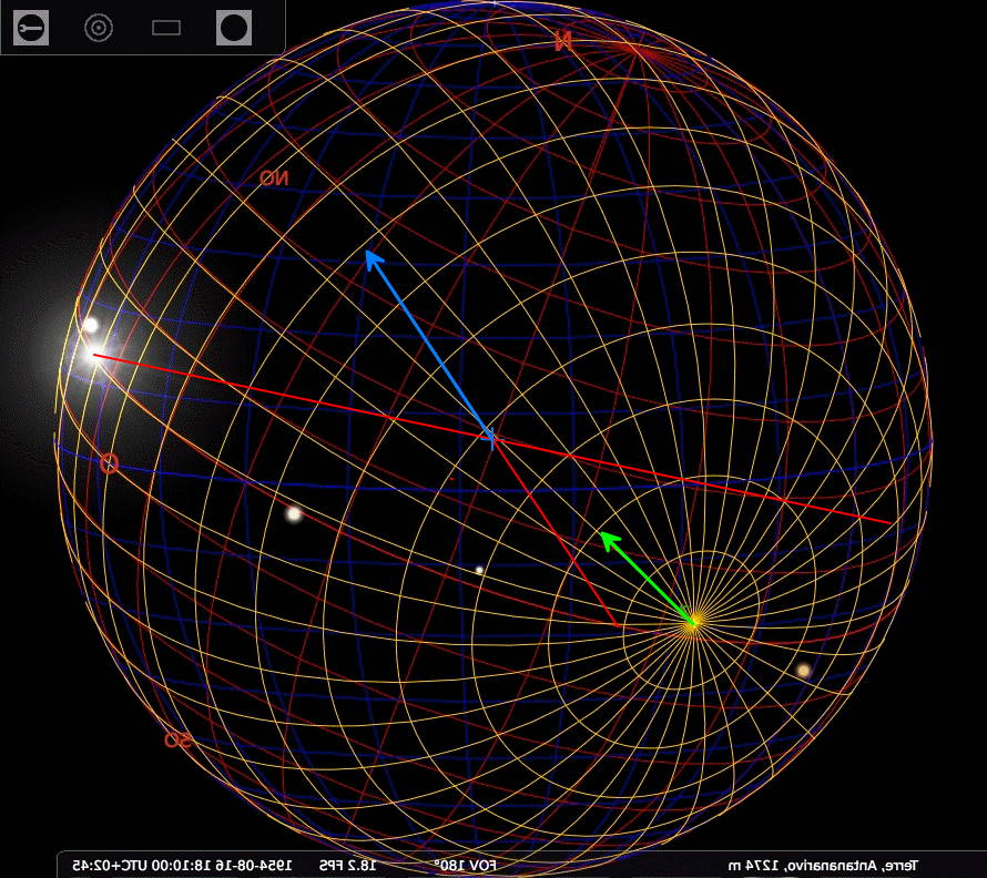 Globe terrestre avec direction de déplacement de la terre et du météore